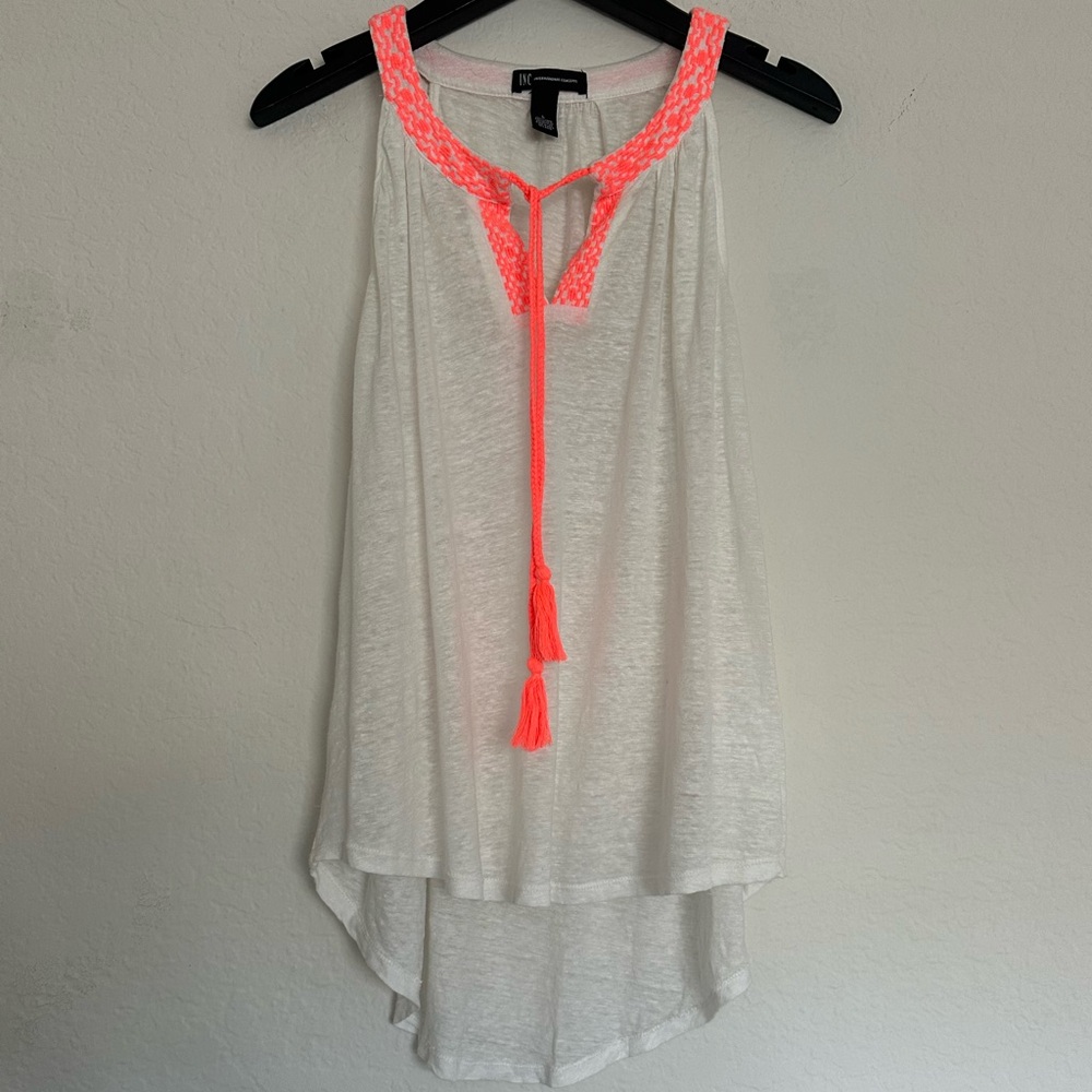 INC International Concepts - White Linen Sleeveless Top with Coral Embroidery